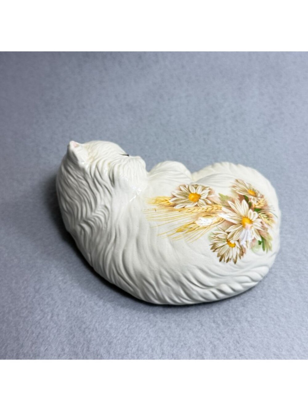 Vintage Lefton Ceramic Sleeping Cat Wall Plaque Daisy Wheat Figurine 1629 - Picture 8 of 13